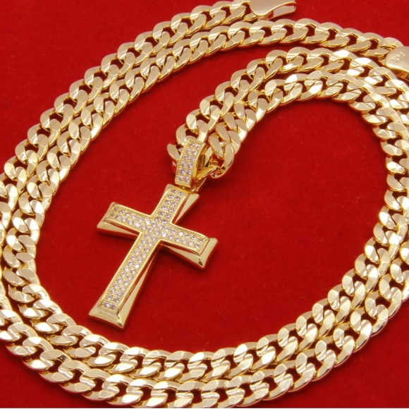 Other - NEW MENS 24” gold cross necklace cuban
